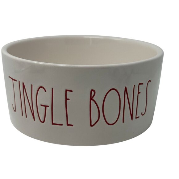 Rae Dunn Jingle Bones Red Letter Dog Bowl 6in Holiday Pet Dish Christmas Ceramic - Picture 2 of 13